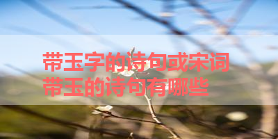 带玉字的诗句或宋词 带玉的诗句有哪些