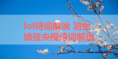 lol诗词解说 羽生结弦央视诗词解说