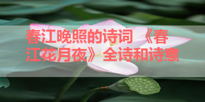春江晚照的诗词 《春江花月夜》全诗和诗意 