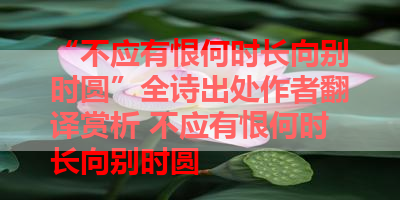 “不应有恨何时长向别时圆”全诗出处作者翻译赏析 不应有恨何时长向别时圆