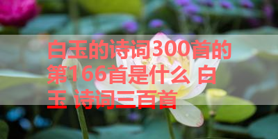 白玉的诗词300首的第166首是什么 白玉 诗词三百首