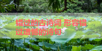 错过的古诗词 形容错过遗憾的诗句