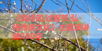 《读诗词,过春节,弘扬传统文化》主题演讲稿800字 