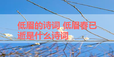 低眉的诗词 低眉春已逝是什么诗词