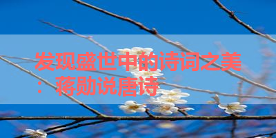发现盛世中的诗词之美：蒋勋说唐诗 