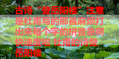 古诗“登岳阳楼”注意是杜甫写的那首麻烦打出来每个字的拼音急啊快速度啦 杜甫的诗登岳阳楼