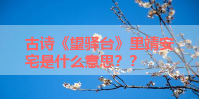 古诗《望驿台》里靖安宅是什么意思？？ 