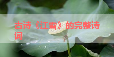 古诗《江雪》的完整诗词 