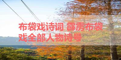 布袋戏诗词 霹雳布袋戏全部人物诗号 